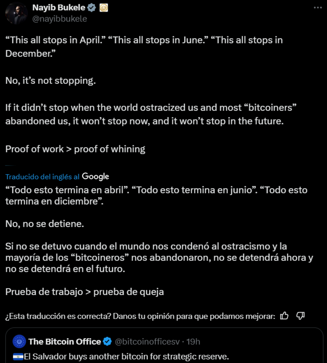 Desafío al FMI? Bukele afirmó que su país no dejará de comprar BTC: qué  pasó con bitcoin en El Salvador - Cripto247 - Últimas noticias sobre Bitcoin,  Ethereum, blockchain y criptomonedas
